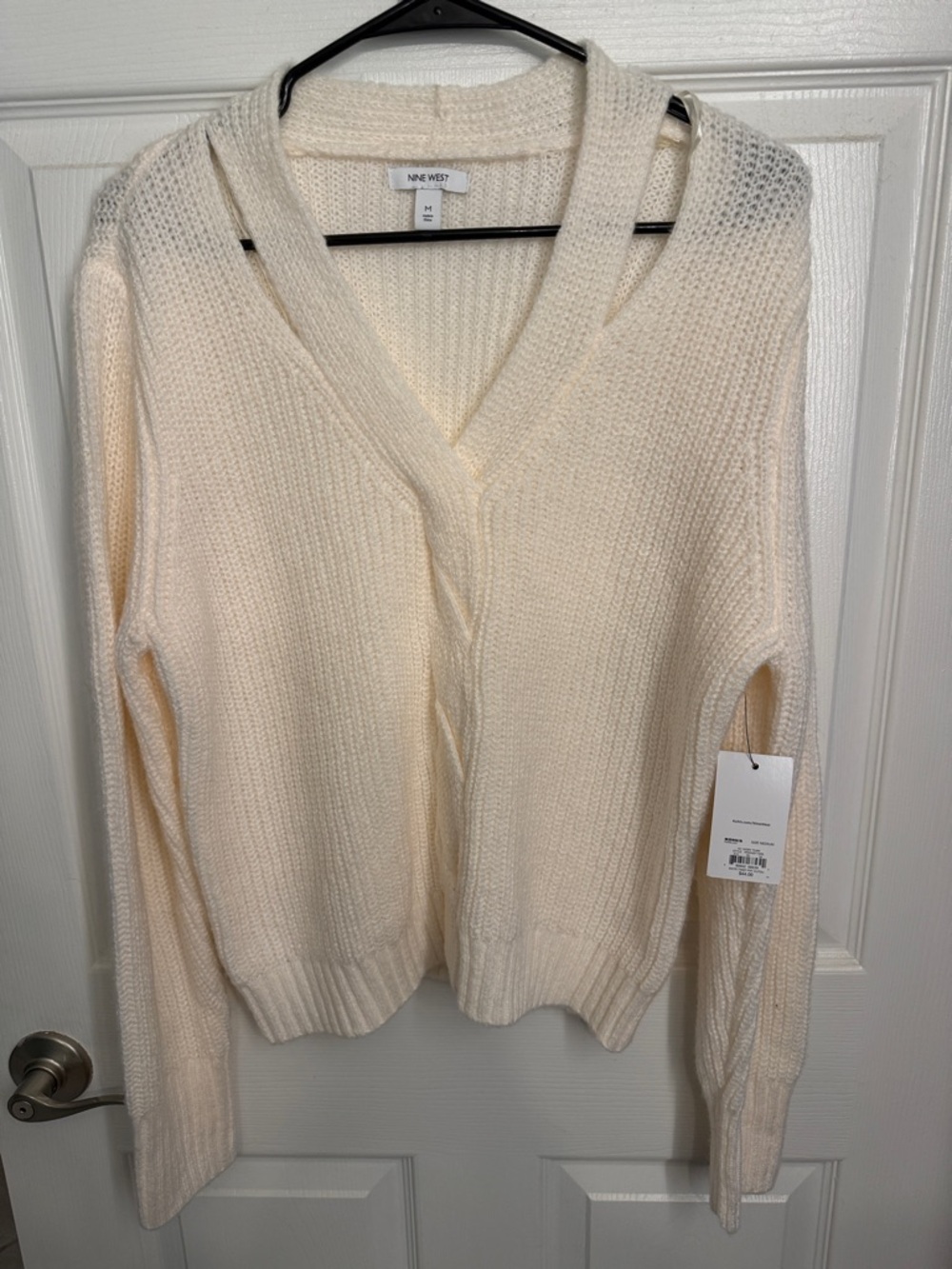 Nine West Soft Ivory V-Neck Knit Sweater